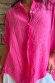 Pia Pillow Cotton Embroidered Tile Classic Shirt Hot Pink